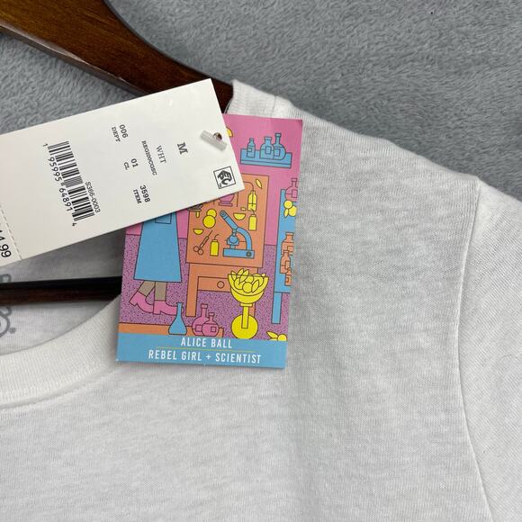 NWT Rebel Girls Graphic Tee Alice Ball Juniors SZ M White Crew Neck Scientist - Picture 4 of 7
